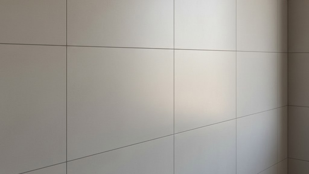 clean white ceramic tile wall prepared for flexible stone overlay