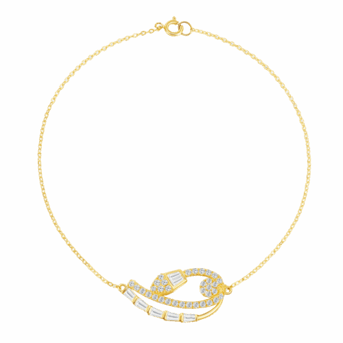 18K Solid Gold Sparkling Twisted Curve Gold Bracelet with Baguette Cubic Zirconia