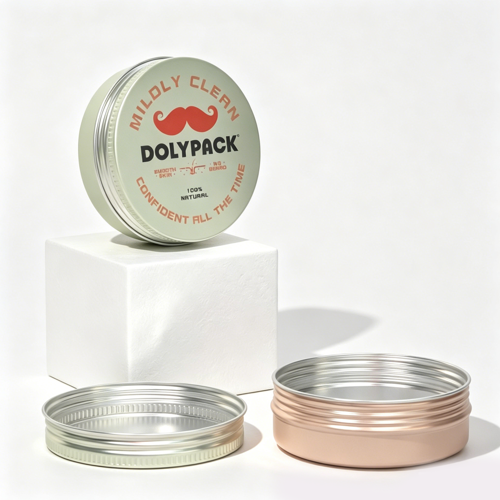 sage green tin with off-white contents, lid removed