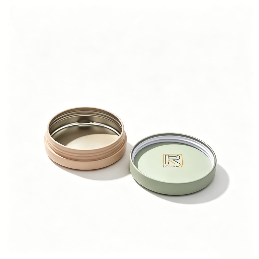 Green aluminum pill jar with lid off, displayed on white background