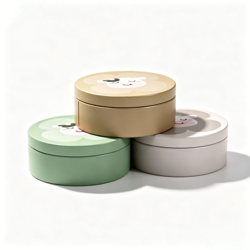 Open aluminum cream jar with gold lid and green base, branded DOLYPACK