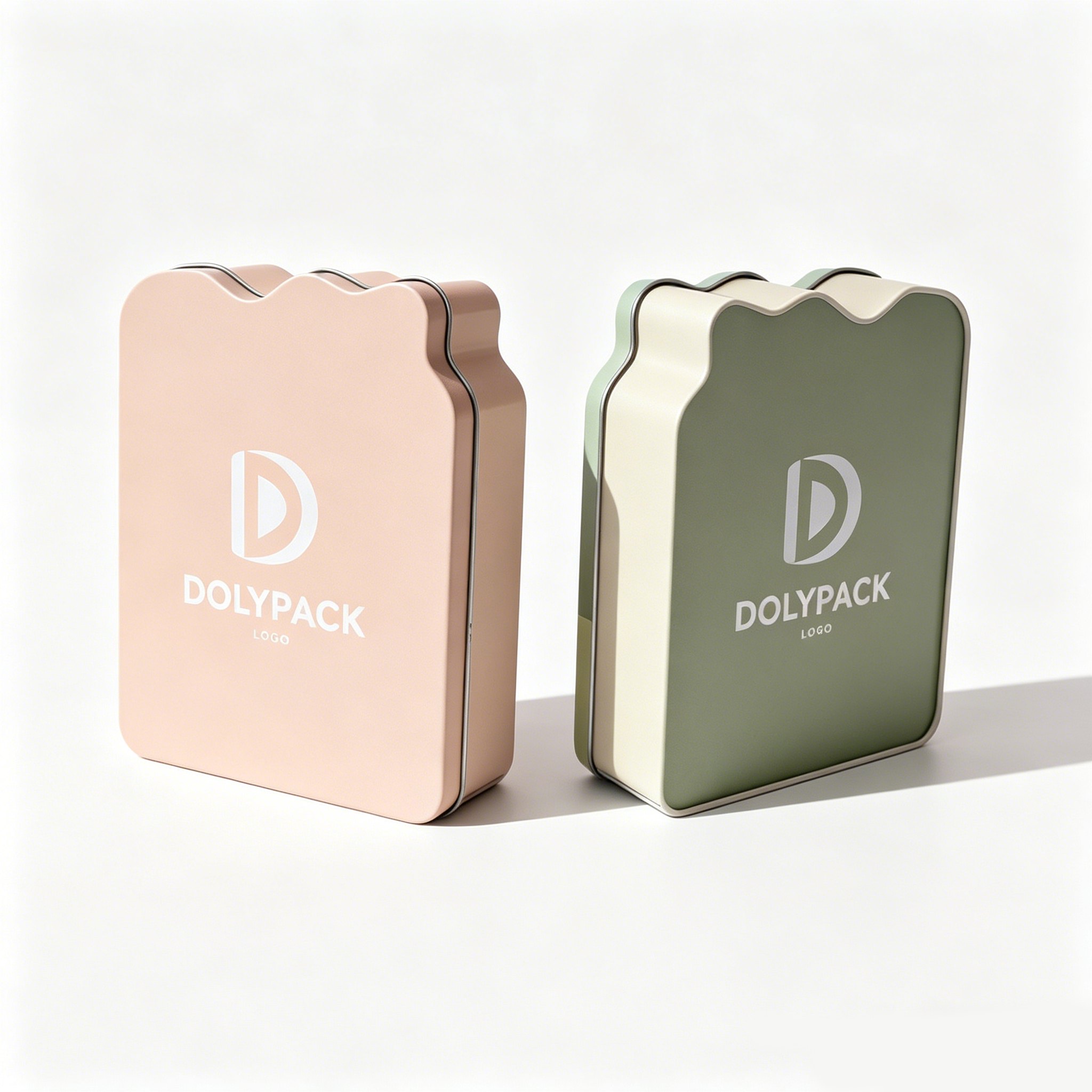 two colorful tin boxes with Dolypack branding