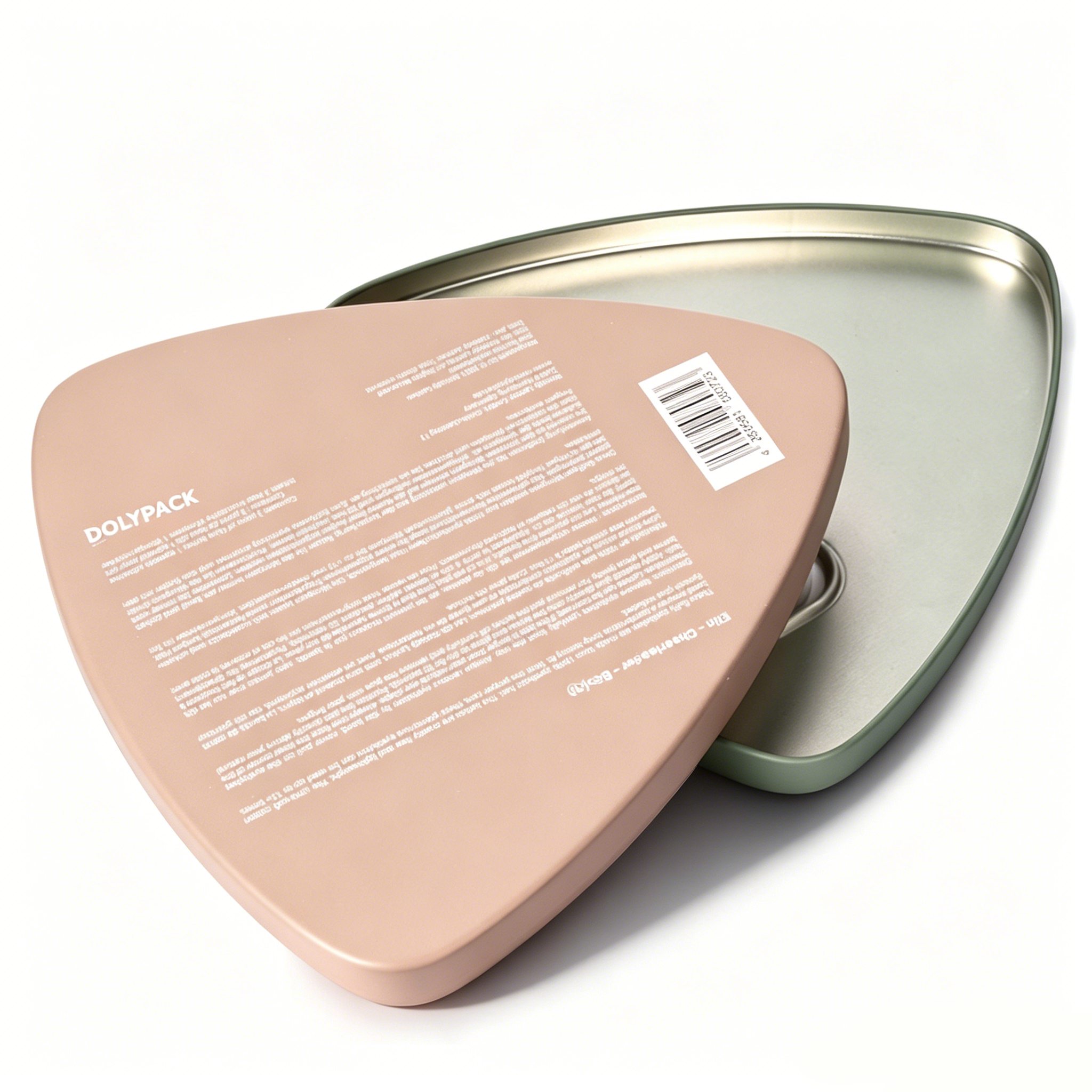 heart-shaped tin box with peach lid and text details
