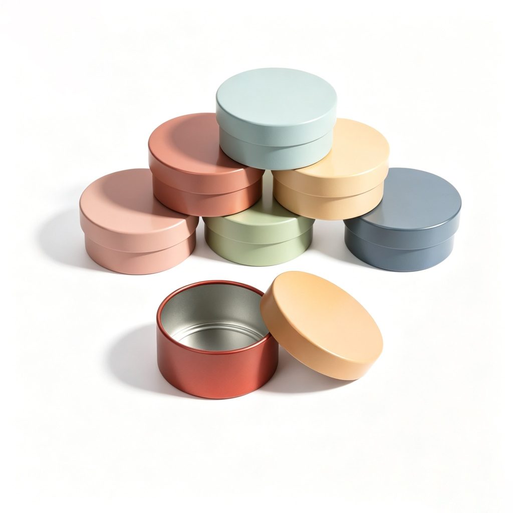 Matte green round tin box with smooth lid