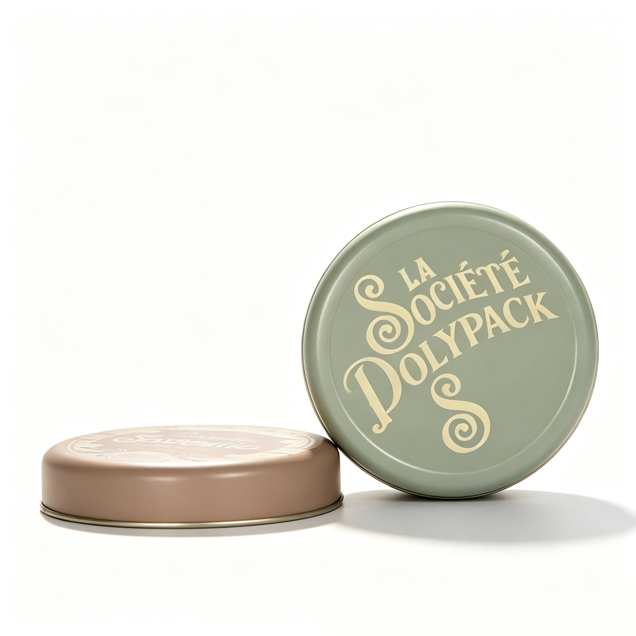round tin box with green lid and gold interior