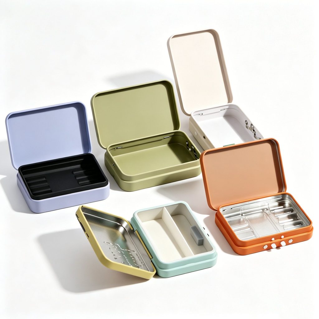 Hinged rectangular tin with pastel finish