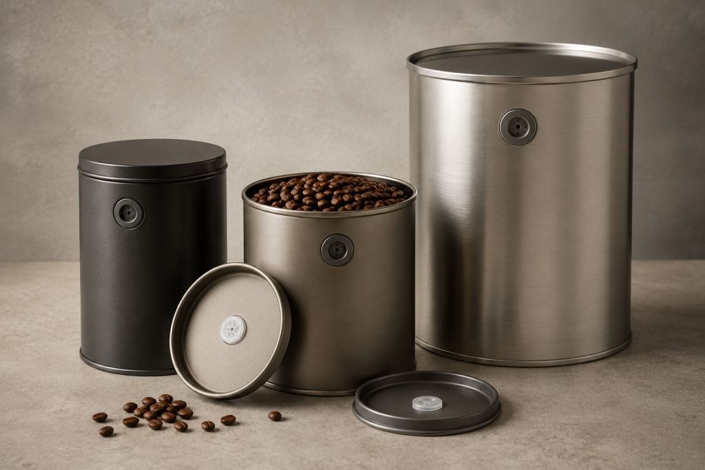 Coffee and tea tins - Coffee Cans with One-Way Degassing Valves