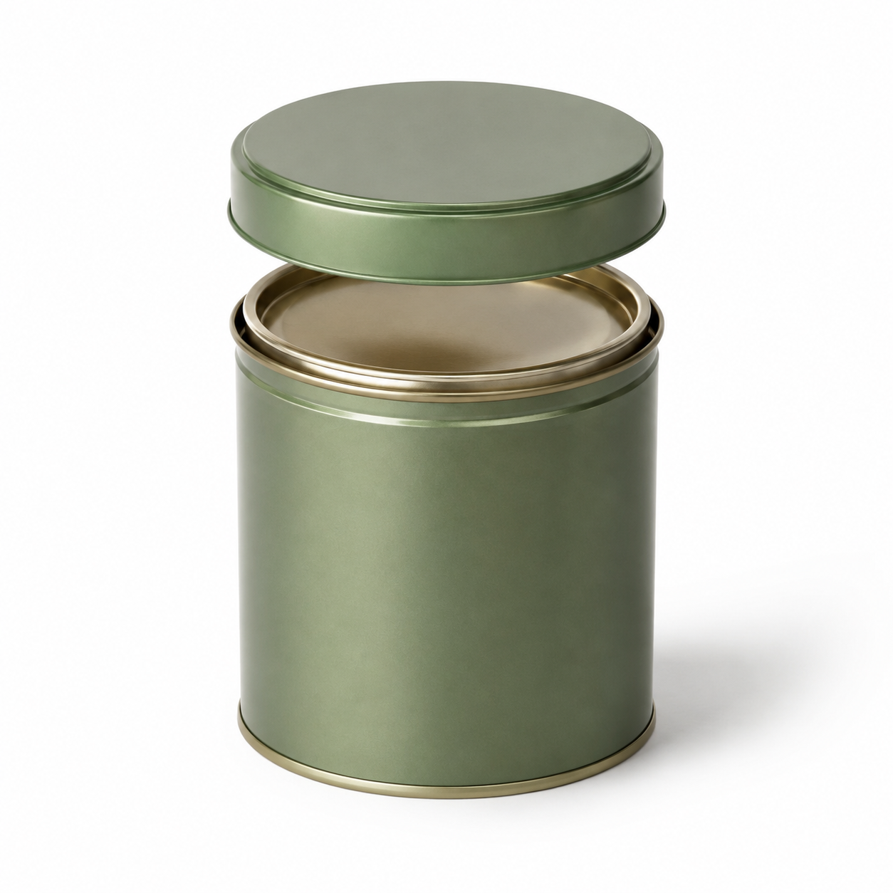 Green double-lid tea canister with open lid