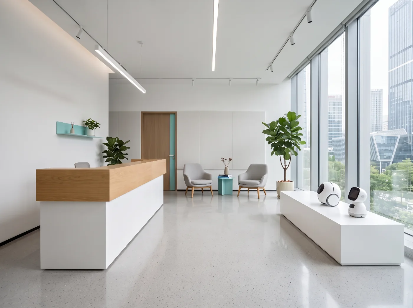 三千造物公司前台与机器人展示区